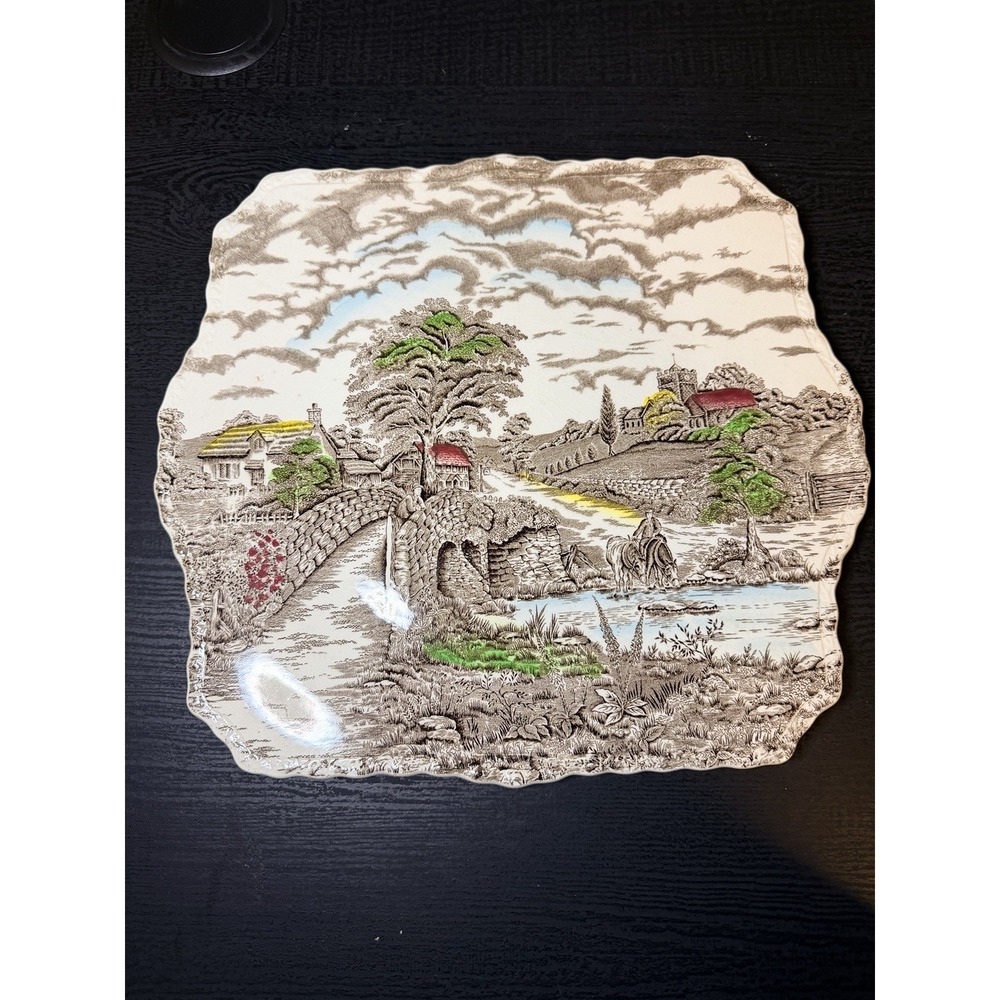 Myott England's Charm Porcelain Square Cake Plate Hand Engraving 11.5" EUC